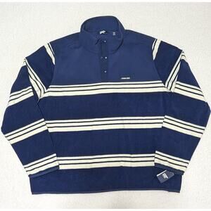 Lands End Heritage Fleece Quarter Snap Pullover XXL Blue White Striped T200 Logo